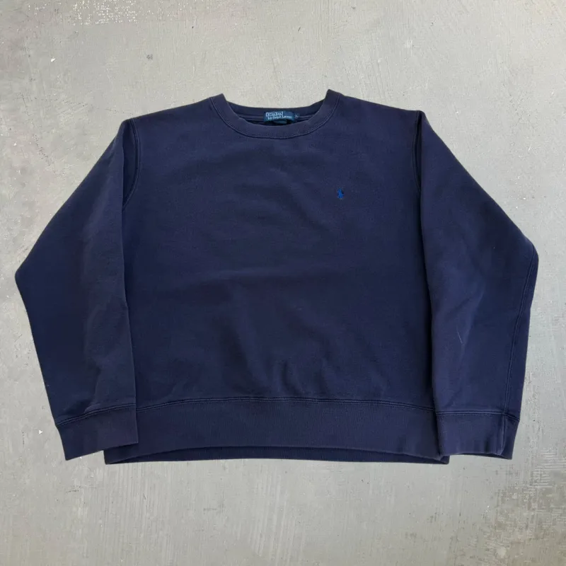 J- Vintage Polo RL Embroidered Logo Navy Crewneck - L made by HG Vintage