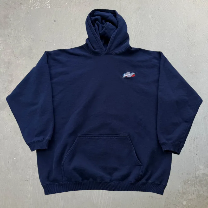 J- Vintage 90s Nike Embroidered Swoosh Navy Hoodie - 2XL made by HG Vintage