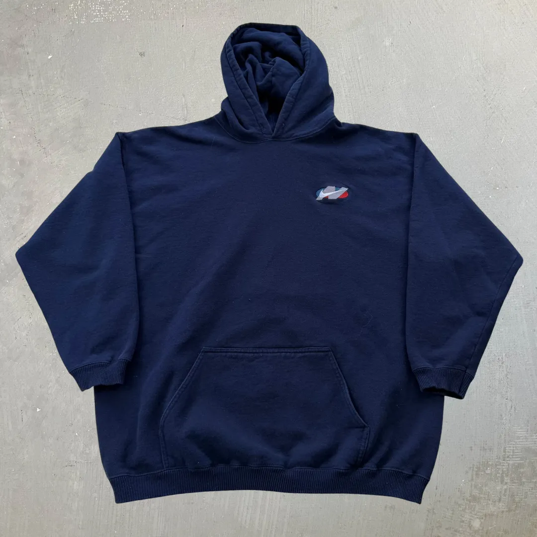 J- Vintage 90s Nike Embroidered Swoosh Navy Hoodie - 2XL sold by HG Vintage