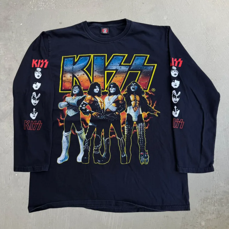 J- Vintage Kiss Bootleg Text & Graphic Yeah Rock Tag Long Sleeve Tee - XL made by HG Vintage