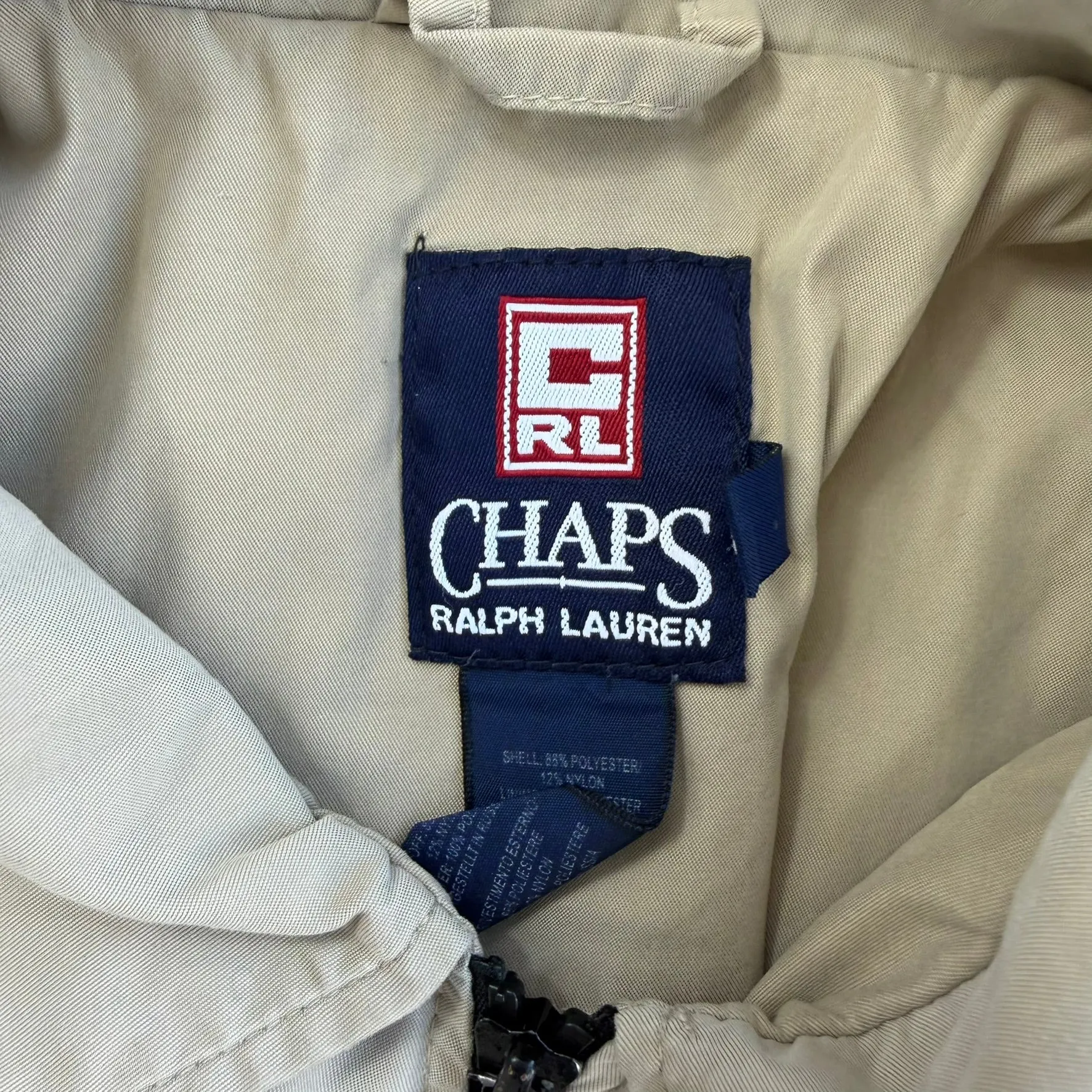 J- Vintage Ralph Lauren Chaps Embroidered Logo Bomber Style Beige Zip Up Jacket - XL sold by HG Vintage product image thumbnail 3
