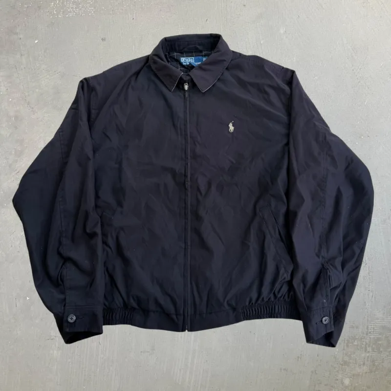 J- Vintage Polo RL Embroidered Logo Bomber Style Black Zip Up Jacket - L made by HG Vintage