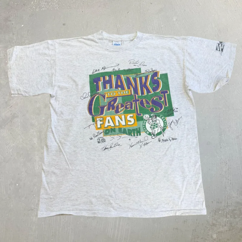 J- Vintage Boston Celtics NBA Thanks To The Fan Graphic Salem Tag Single Stitch Tee - XL made by HG Vintage