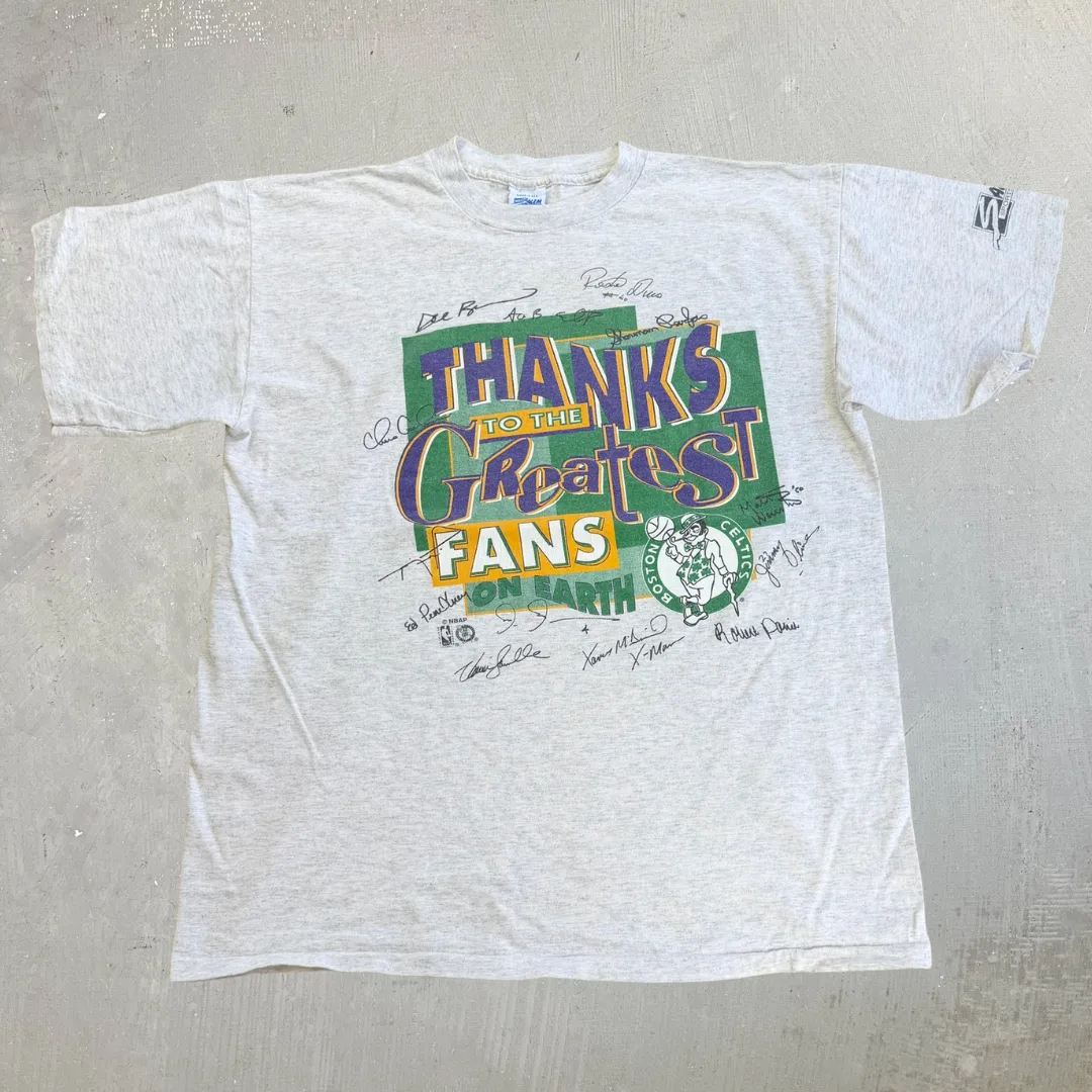 J- Vintage Boston Celtics NBA Thanks To The Fan Graphic Salem Tag Single Stitch Tee - XL sold by HG Vintage