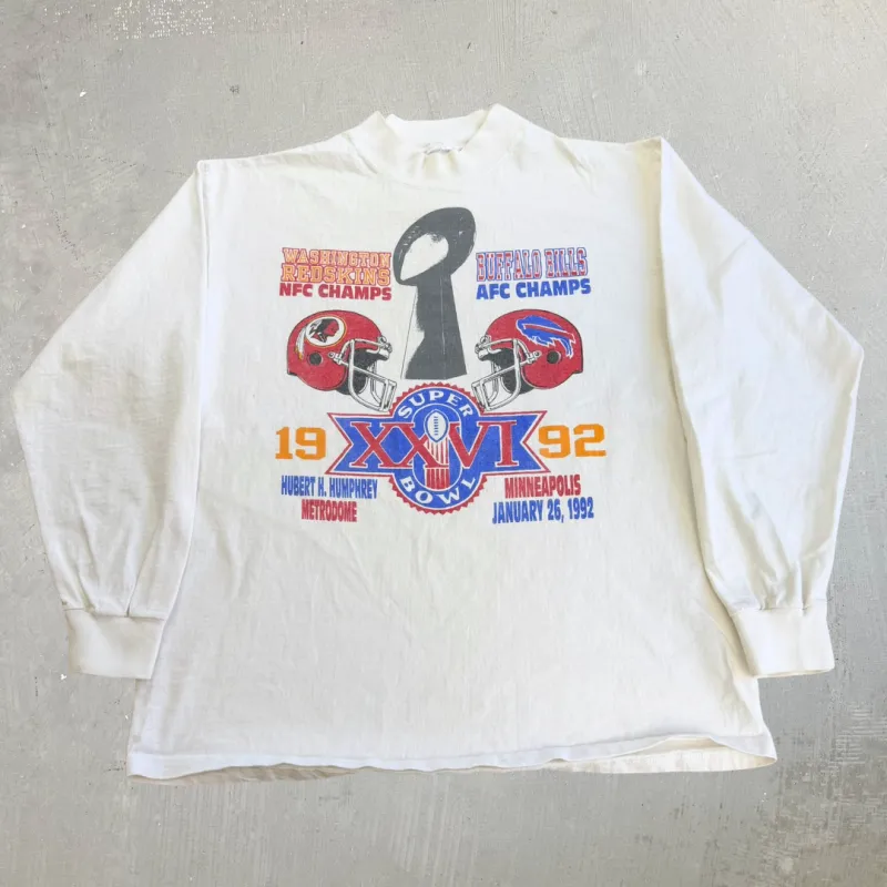 J-  Vintage '92 NFL Superbowl 26 Washington Commanders Vs Buffalo Bills Long Sleeve Tee - XL made by HG Vintage