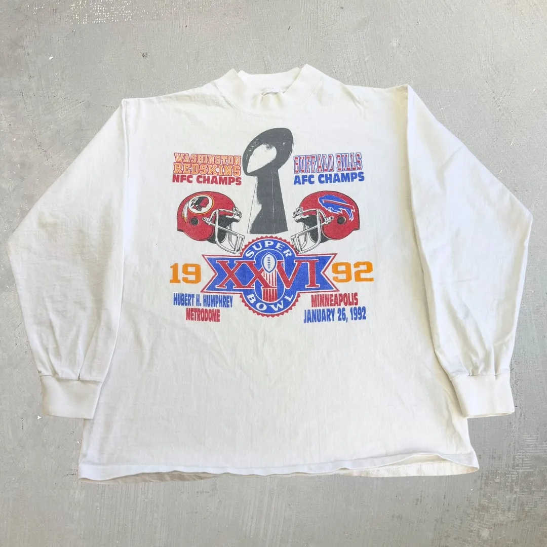 J- Vintage '92 NFL Superbowl 26 Washington Commanders Vs Buffalo Bills Long Sleeve Tee - XL sold by HG Vintage
