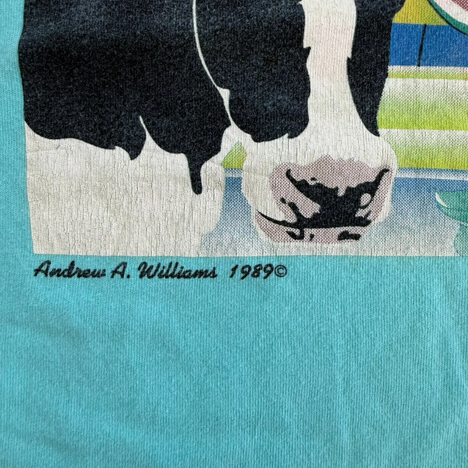 J- Vintage '89 Andrew Williams Cow & Watermelon Graphic Single Stitch Tee - L sold by HG Vintage product image thumbnail 5