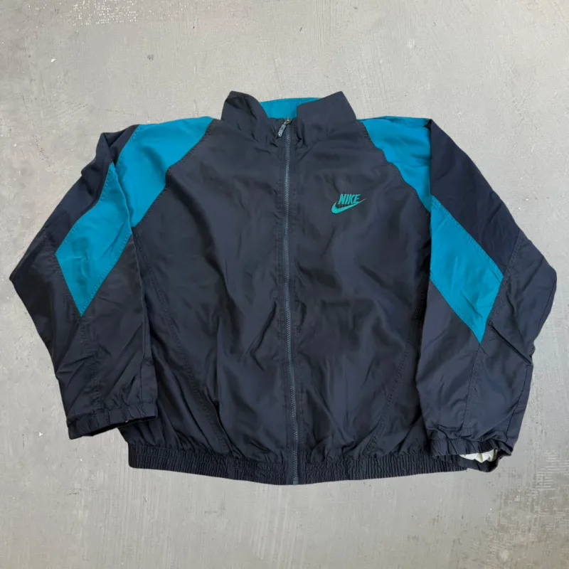 J- Vintage 90s Nike Black/Teal Lightweight Zip Up Jacket - XL made by HG Vintage