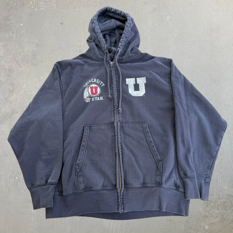 J- Vintage University Of Utah Logo Graphic Zip Up Champion Reverse Weave Hoodie - L made by HG Vintage