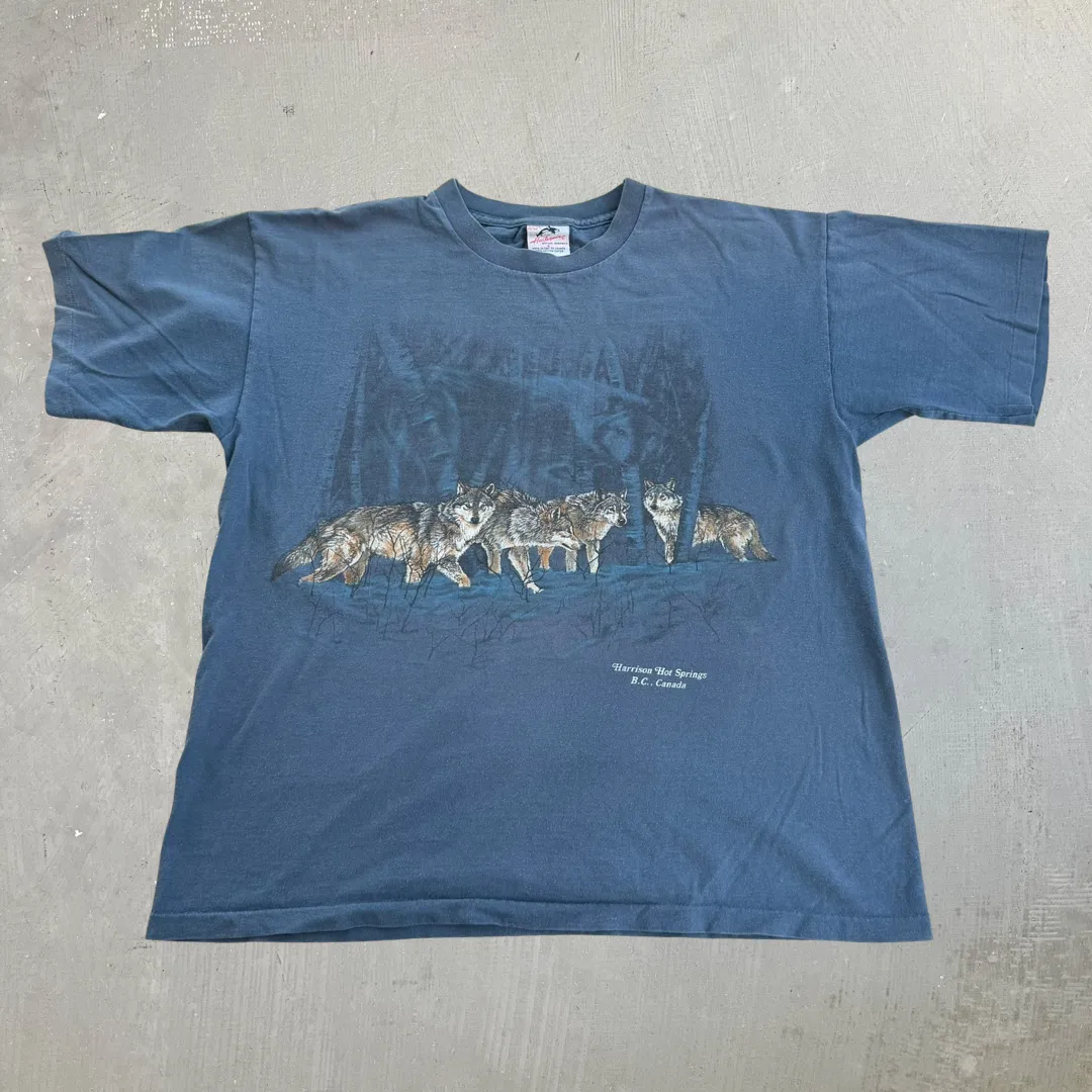 J- Vintage Harrison Hot Springs BC Wolves Graphic Single Stitch Tee - M sold by HG Vintage
