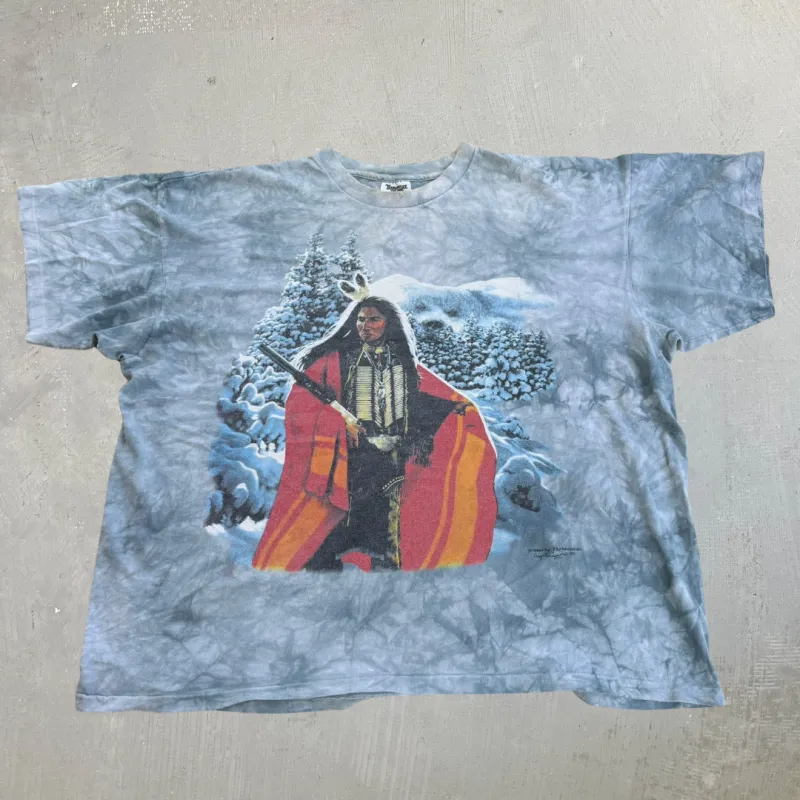J- Vintage '96 The Mountain Indigenous Warrior In Snow Forest Graphic Made In USA Single Stitch Tee - 2XL made by HG Vintage