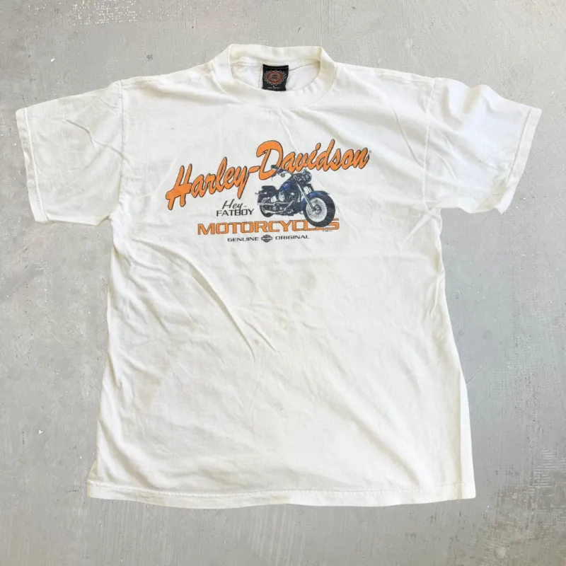 J- Vintage '98 Harley Davidson Motorcycles Hey Fat Boy Graphic Tee - L made by Harley-Davidson
