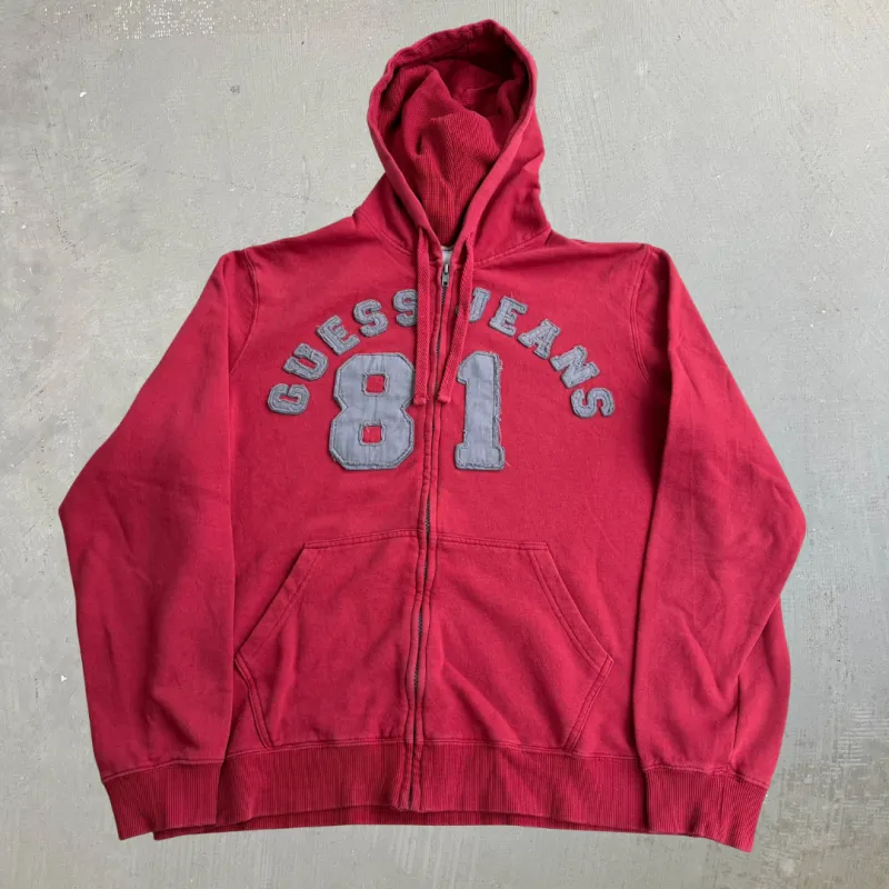 J- Vintage Guess Jeans 81 Embroidered Text Zip Up Hoodie - L made by HG Vintage