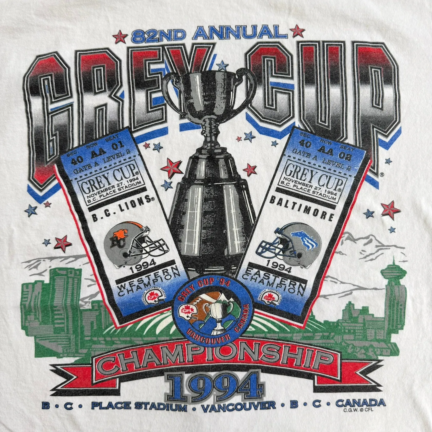 J- Vintage '94 CFL Grey Cup Championship B.C Lions Vs Baltimore Stallions Graphic Tee - XL sold by HG Vintage product image thumbnail 2
