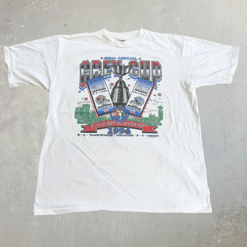 J- Vintage '94 CFL Grey Cup Championship B.C Lions Vs Baltimore Stallions Graphic Tee - XL made by HG Vintage
