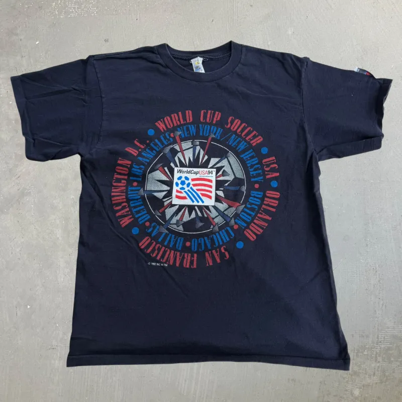 J- Vintage '94 World Cup USA Text Graphic Single Stitch Tee - L made by HG Vintage