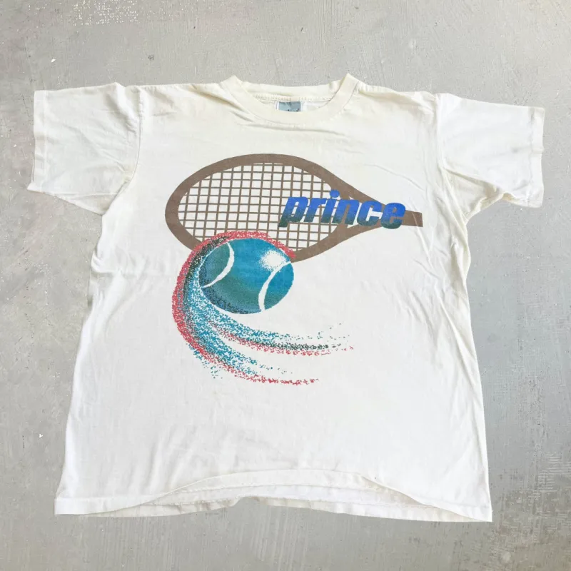 J- Vintage 90s Prince Tennis Racket & Ball Graphic Made In USA Single Stitch Tee - L made by HG Vintage