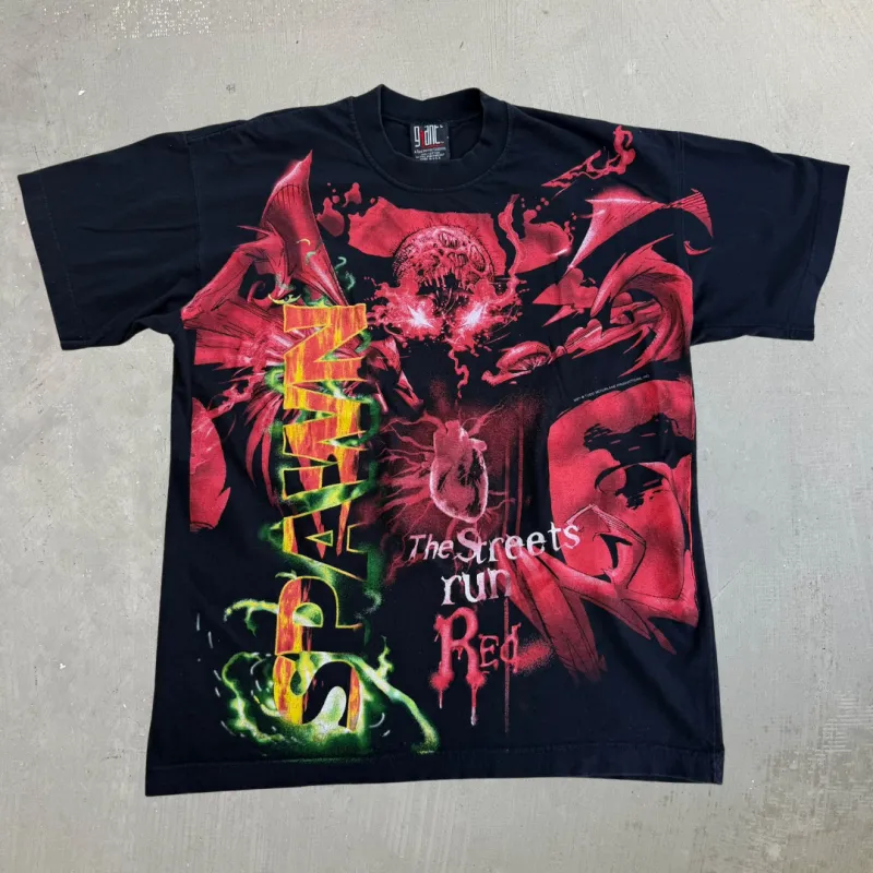 J- Vintage '97 DC Comics Spawn Jumbo Print Made In USA Giant Tag Tee - L made by HG Vintage