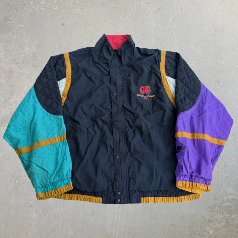J- Vintage 90s Nike Air Jordan Embroidered Jump Man Logo & Text Zip Up Lightweight Jacket - L made by HG Vintage