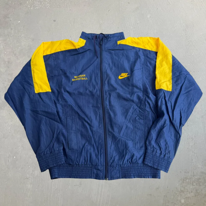J- Vintage 90s Nike Michigan Basketball Embroidered Swoosh & Text Made In USA Zip Up Lightweight Jacket - M made by HG Vintage