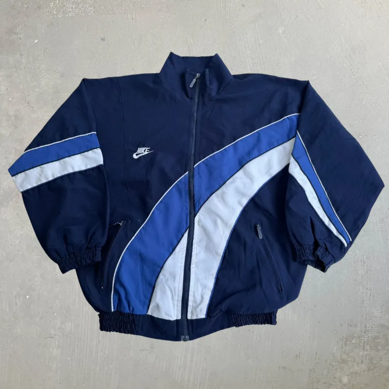 J- Vintage 90s Nike Embroidered Swoosh & Text Made In USA Zip Up Lightweight Jacket - L made by HG Vintage