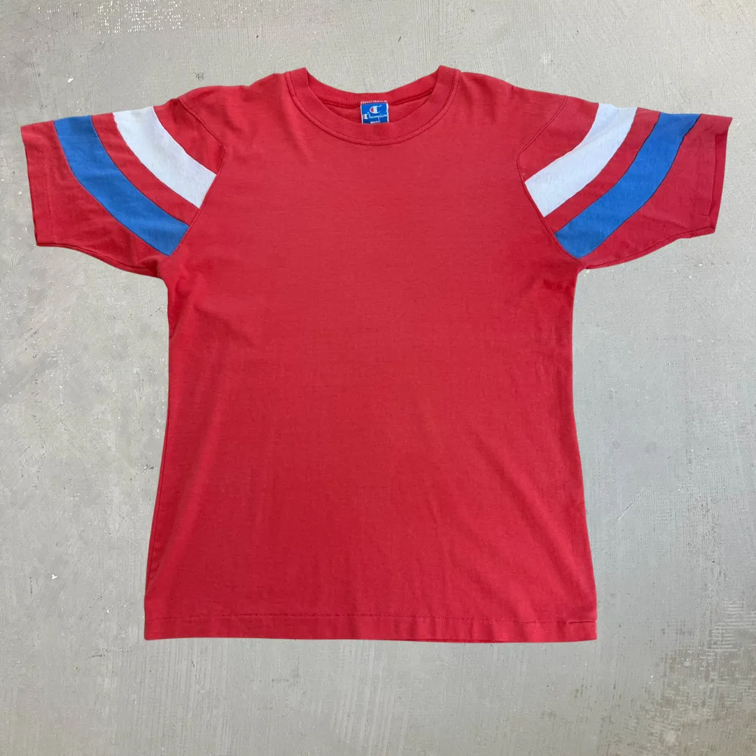 J- Vintage Champion Embroidered Logo Sleeve Made In USA Single Stitch Tee - L sold by HG Vintage