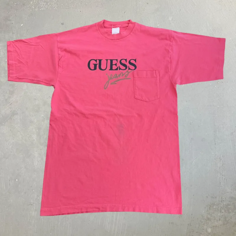 J- Vintage Guess Jeans Text Single Stitch Pocket Tee - M (fits L) made by HG Vintage
