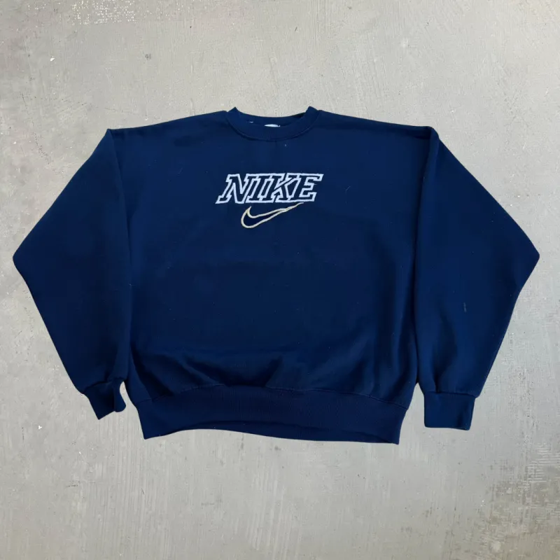 J- Vintage 90s Nike Embroidered Swoosh & Text Crewneck - XL made by HG Vintage