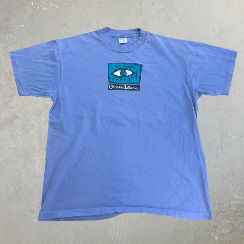 J- Vintage '93 Cooper Island Text & Graphic Made In USA Single Stitch Tee - L made by HG Vintage