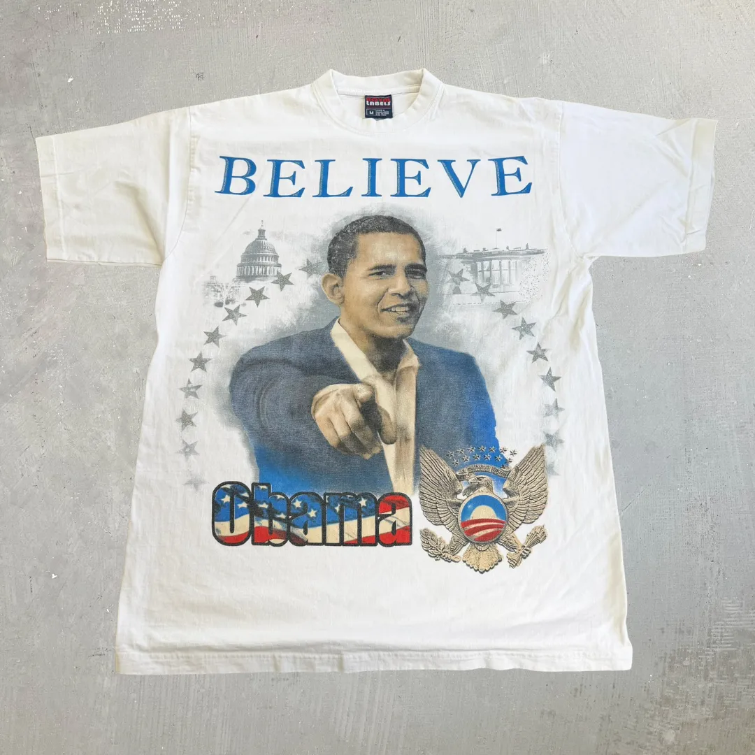 J- Vintage '09 Barack Obama Believe Graphic & Text Tee - M (fits XL) sold by HG Vintage