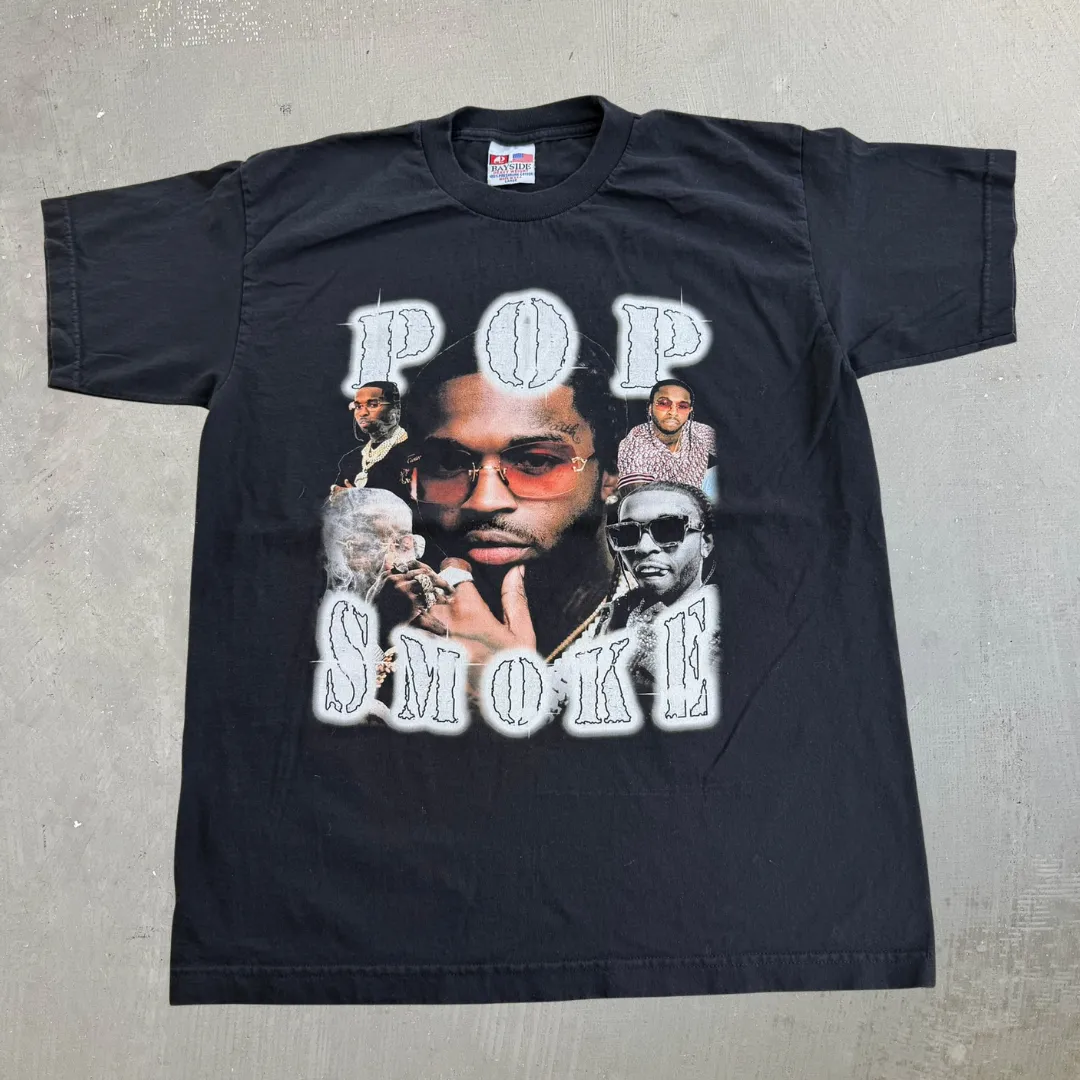 J- Pop Smoke Text & Pictures Graphic Made In USA Tee - L sold by HG Vintage
