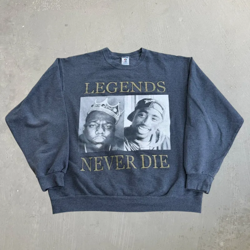 J- Tupac & Biggie Legends Never Die Picture & Text Crewneck - XL made by HG Vintage