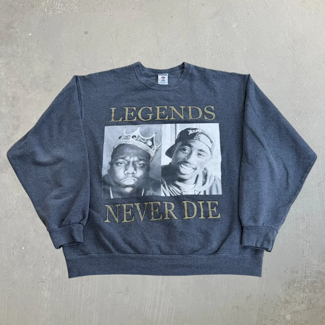 J- Tupac & Biggie Legends Never Die Picture & Text Crewneck - XL sold by HG Vintage