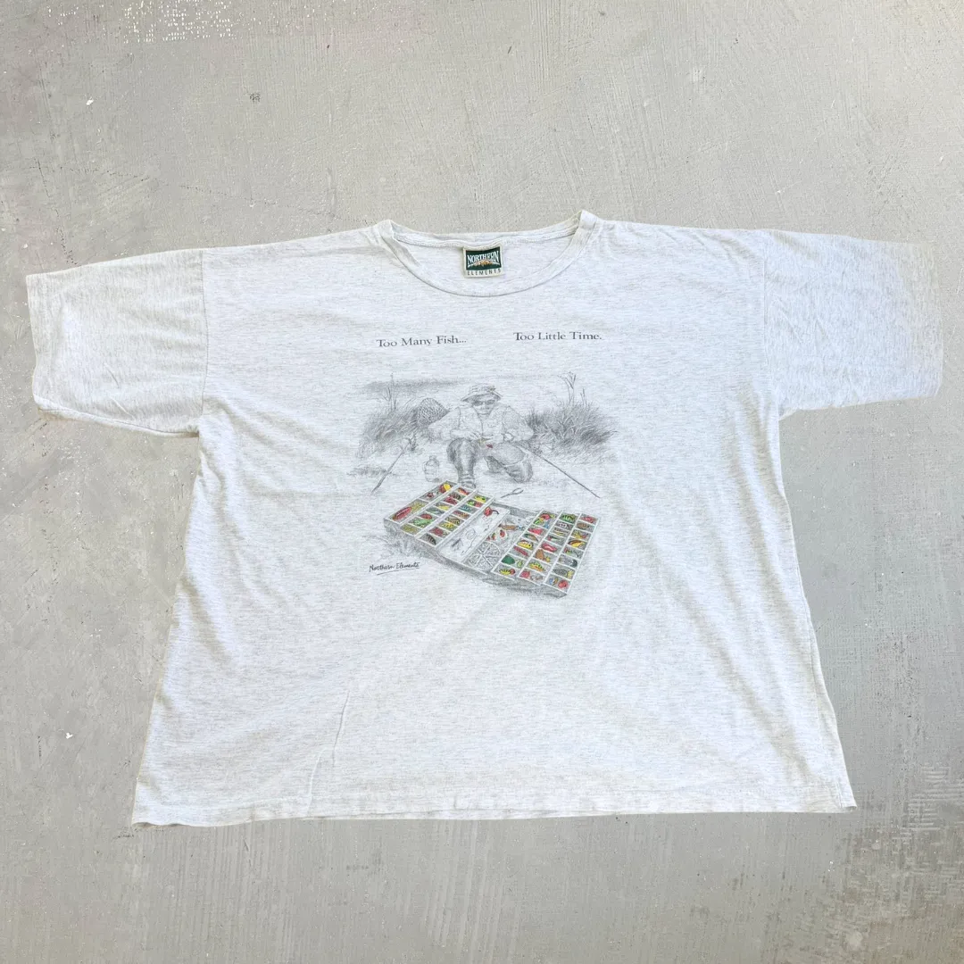 J- Vintage Northern Elements Too Many Fish Too Little Time Graphic Single Stitch Tee - XL sold by HG Vintage