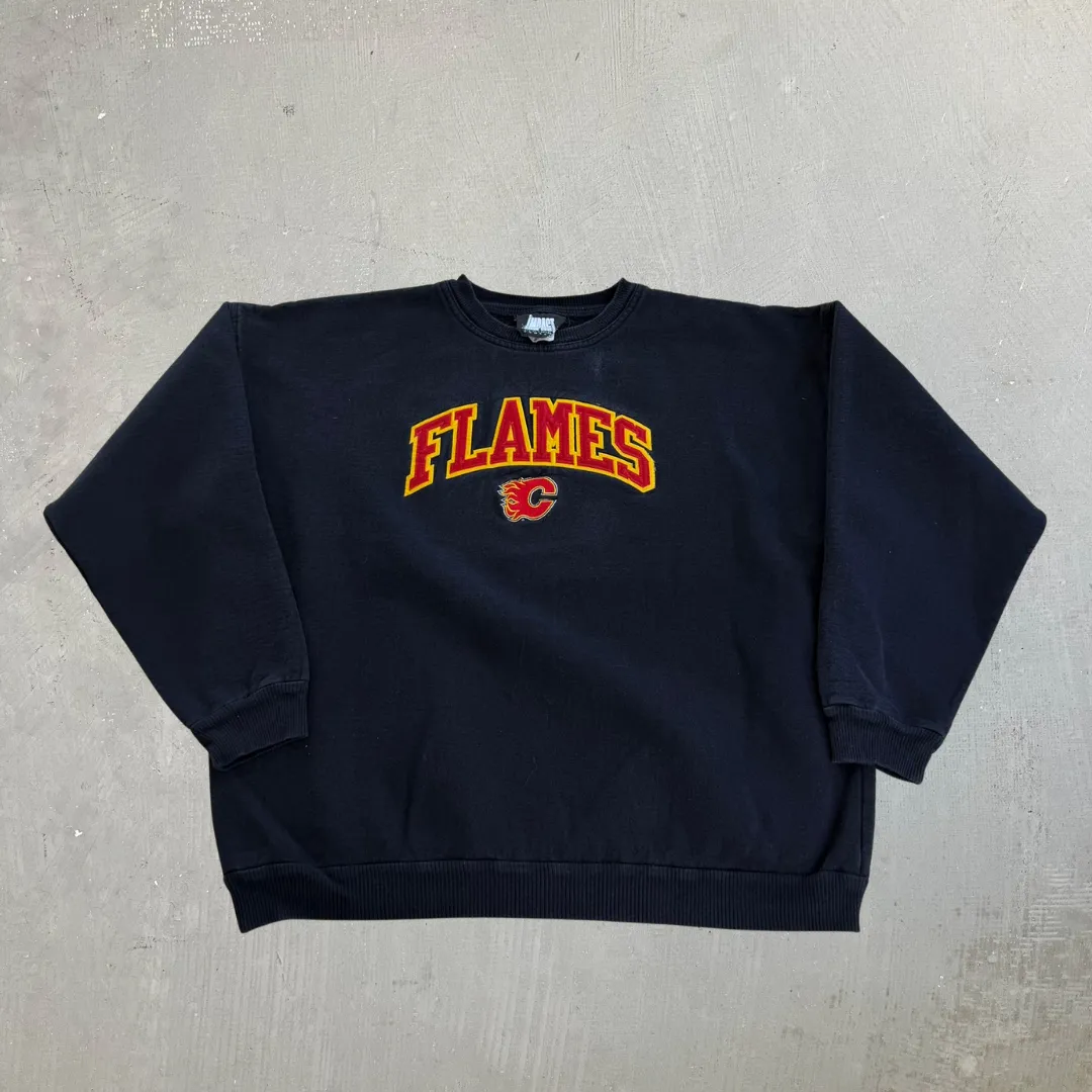 J- Vintage Calgary Flames Embroidered Logo & Text Crewneck - XL sold by HG Vintage