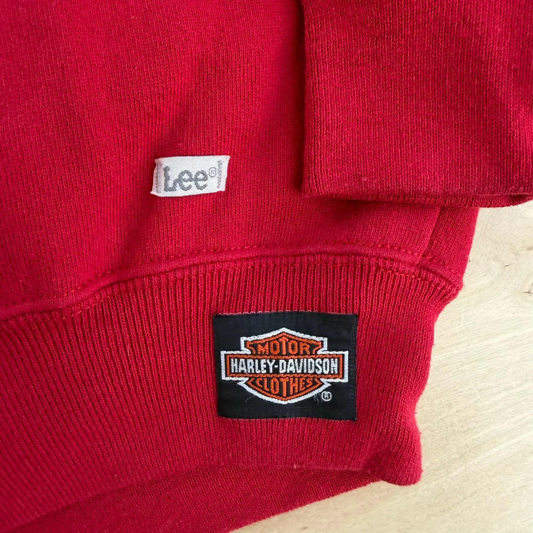 J- Vintage '91 Harley Davidson Motorcycle Text Made In USA Lee Tag Pullover Hoodie - M sold by HG Vintage product image thumbnail 4