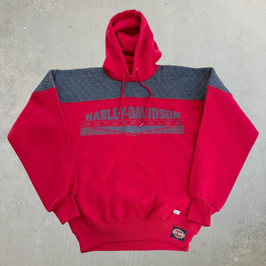 J- Vintage '91 Harley Davidson Motorcycle Text Made In USA Lee Tag Pullover Hoodie - M sold by HG Vintage