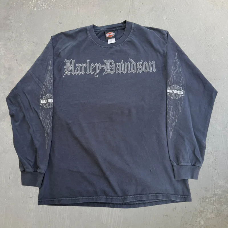 J- Vintage '07 Harley Davidson Columbus Ct Graphic & Text Long Sleeve Tee - L made by Harley-Davidson