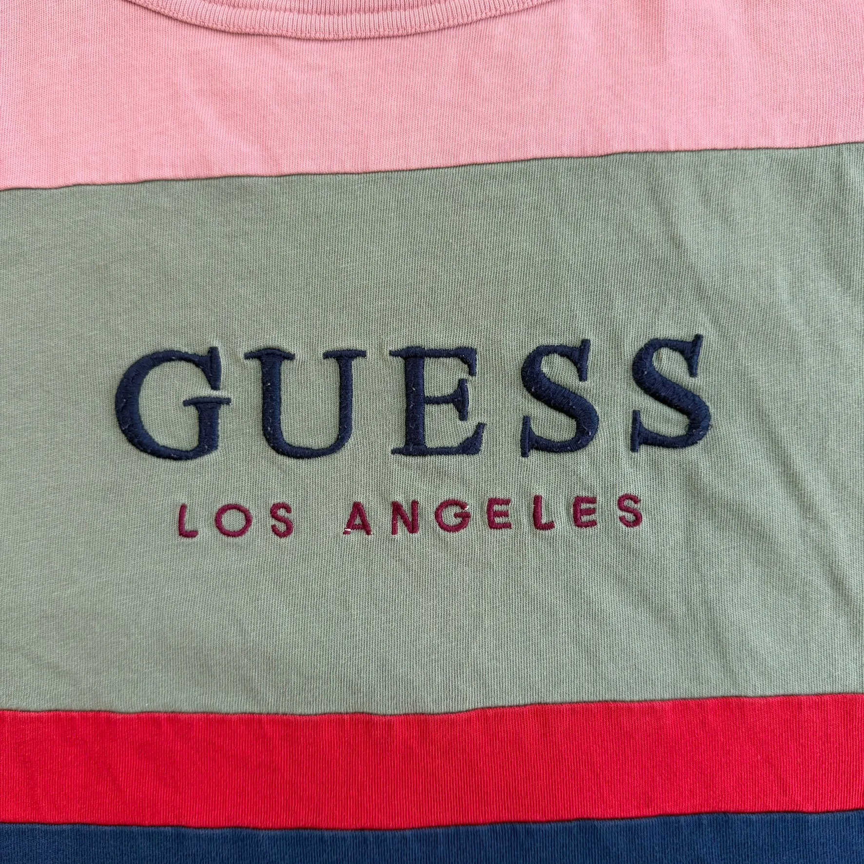 J- Vintage Guess Los Angeles Embroidered Text Color Block Tee - L sold by HG Vintage product image thumbnail 2