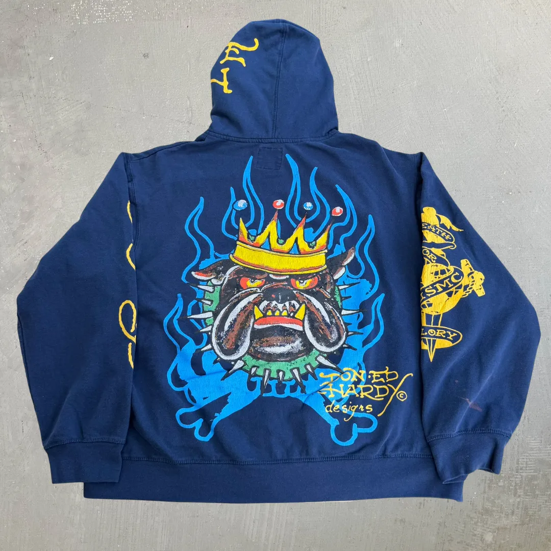 J- Vintage Ed Hardy New York Snake & Panther & Dog With Crown Jumbo Print Zip Up Hoodie - 2XL sold by HG Vintage product image thumbnail 4