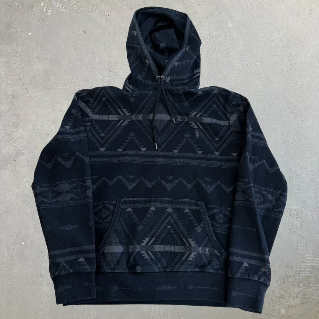 J- 2010s Polo RL Embroidered Logo & All Over Print Patterned Hoodie - M sold by HG Vintage