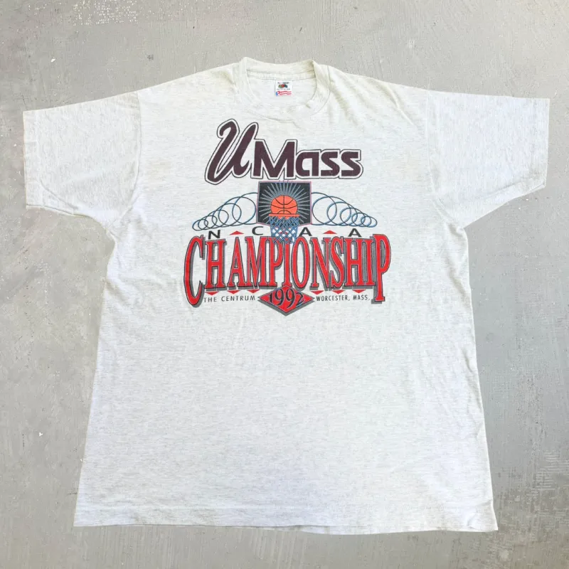 J- Vintage '92 University Of Massachusetts NCAA Basketball Championship Made In USA Single Stitch Tee - XL made by HG Vintage
