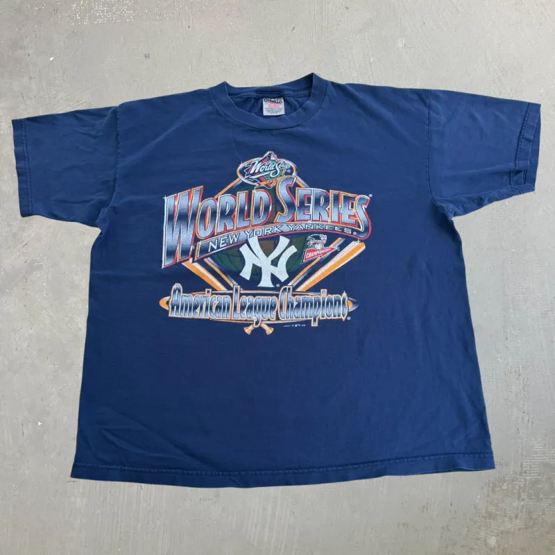J- Vintage '98 New York Yankees MLB American League Champions Graphic Logo 7 Tee - XL made by HG Vintage