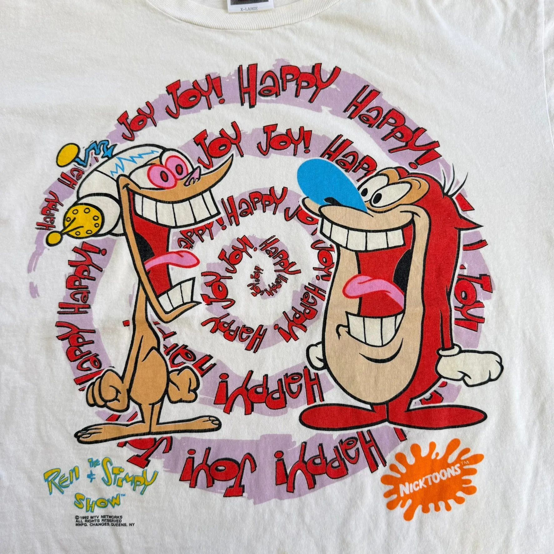 J- Vintage '92 The Ren & Stimpy Show Happy Joy Graphic Single Stitch Tee - XL sold by HG Vintage product image thumbnail 2