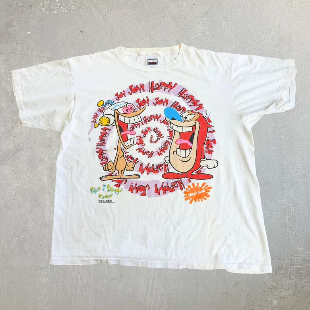 J- Vintage '92 The Ren & Stimpy Show Happy Joy Graphic Single Stitch Tee - XL sold by HG Vintage