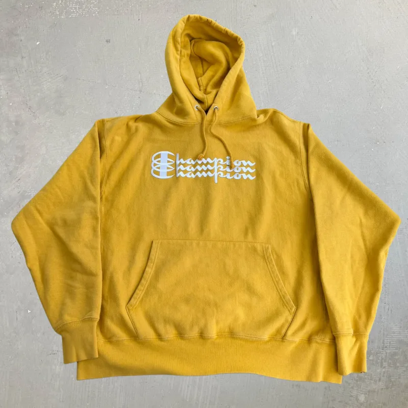 J- Vintage Champion Reverse Weave Embroidered Text Hoodie - XL made by HG Vintage