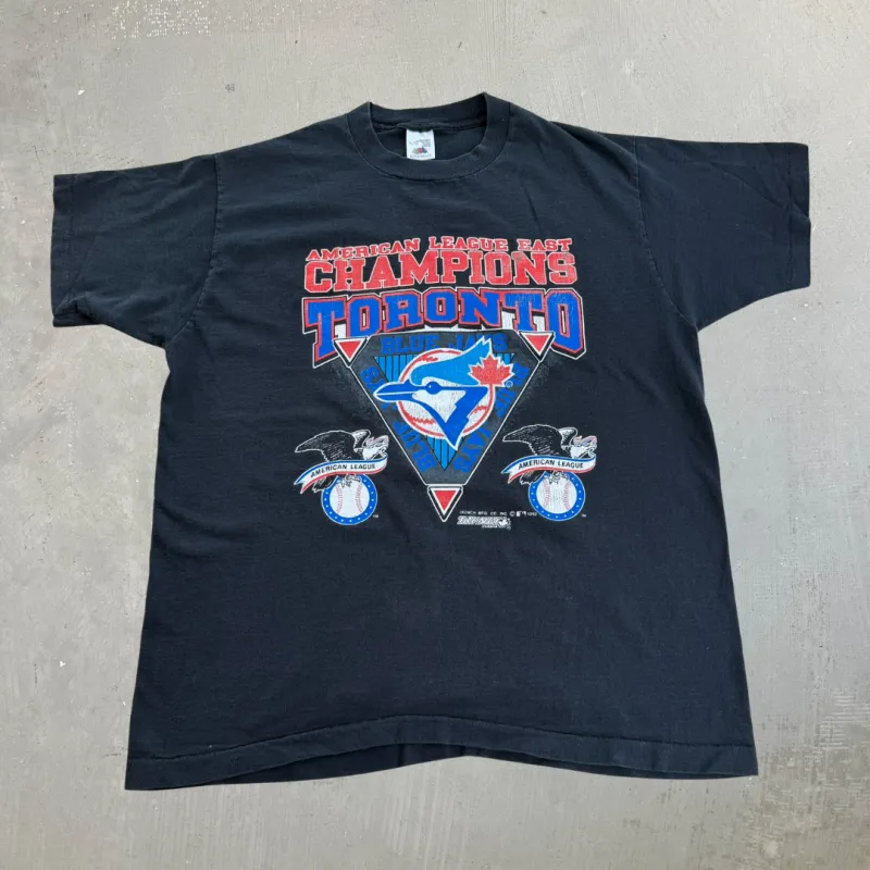 J- Vintage '92 Toronto Blue Jays MLB American League East Champions Graphic Single Stitch Tee - XL made by HG Vintage