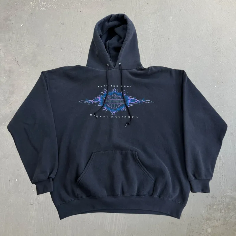 J- Vintage '98 Harley Davidson Reno Nevada Feel The Heat Graphic Hoodie - XL made by Harley-Davidson