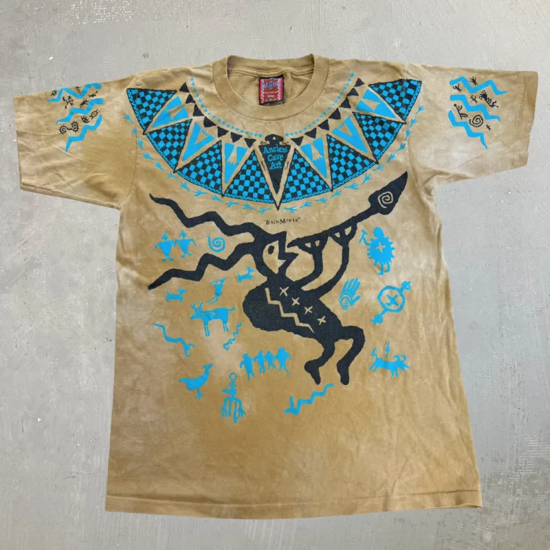 J- Vintage Vancouver Ancient Cave Art Rainmaker Jumbo Print Single Stitch Tee - M made by HG Vintage
