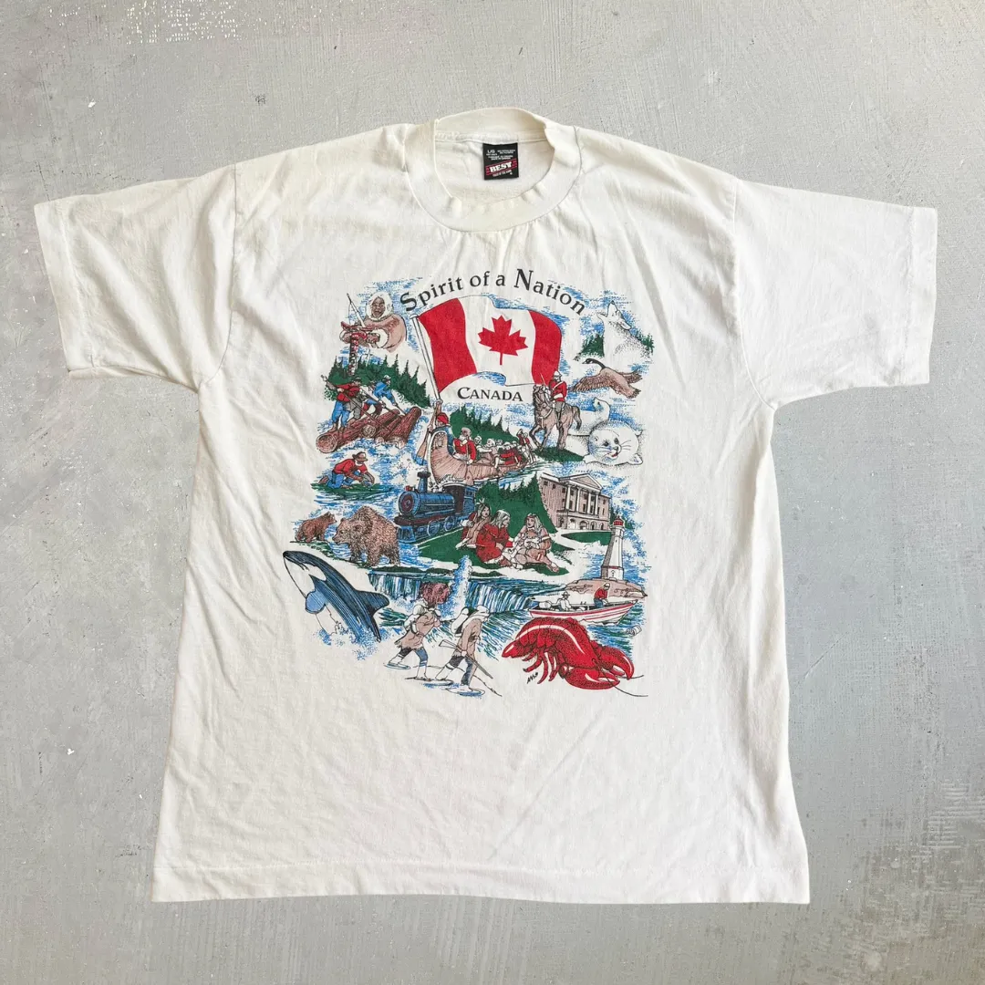J- Vintage 90s Canada Spirit Of A Nation Graphic Made In Canada Single Stitch Tee - L sold by HG Vintage